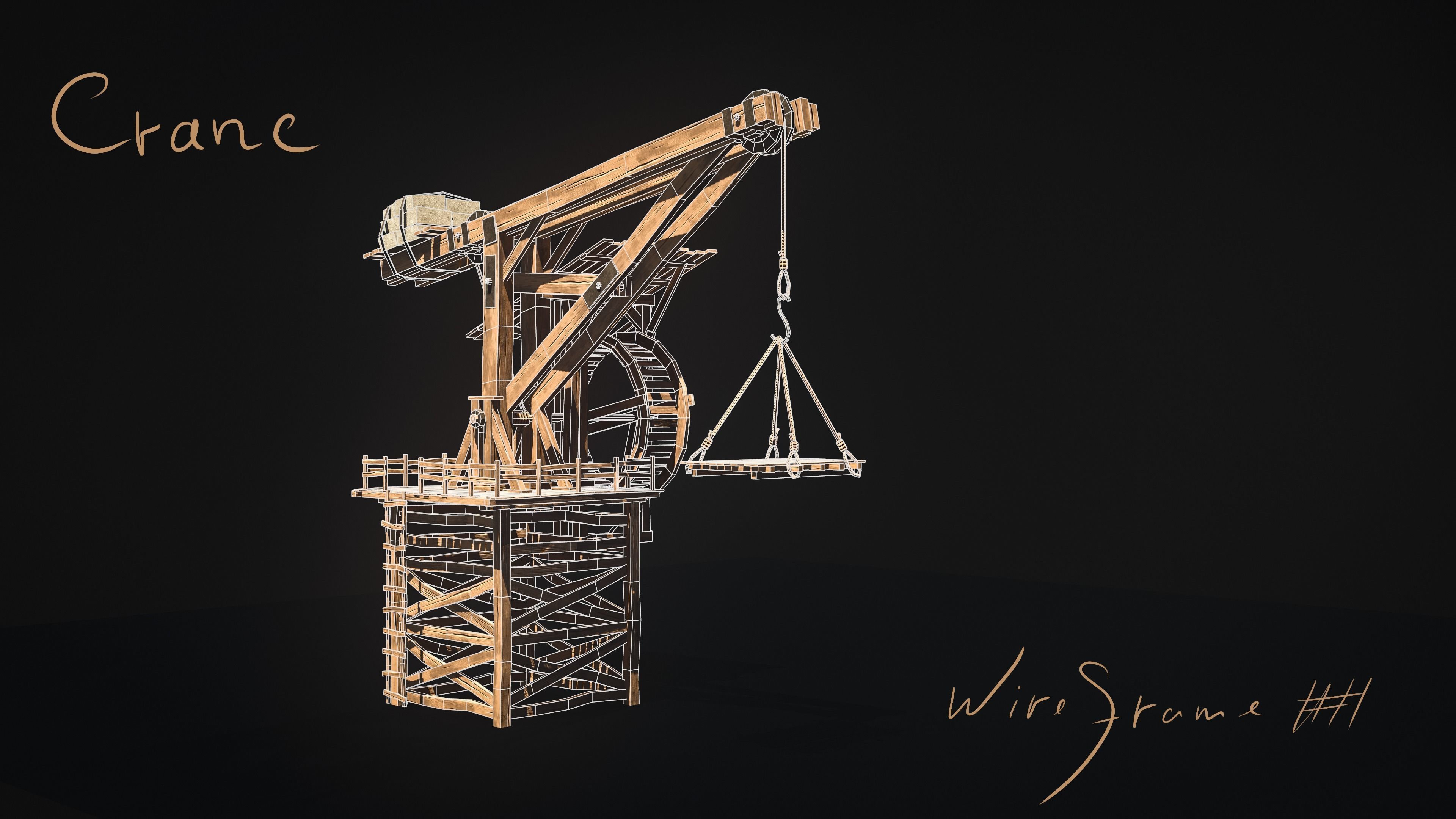 Crane Medieval Low Poly  Low-poly 3D model_10