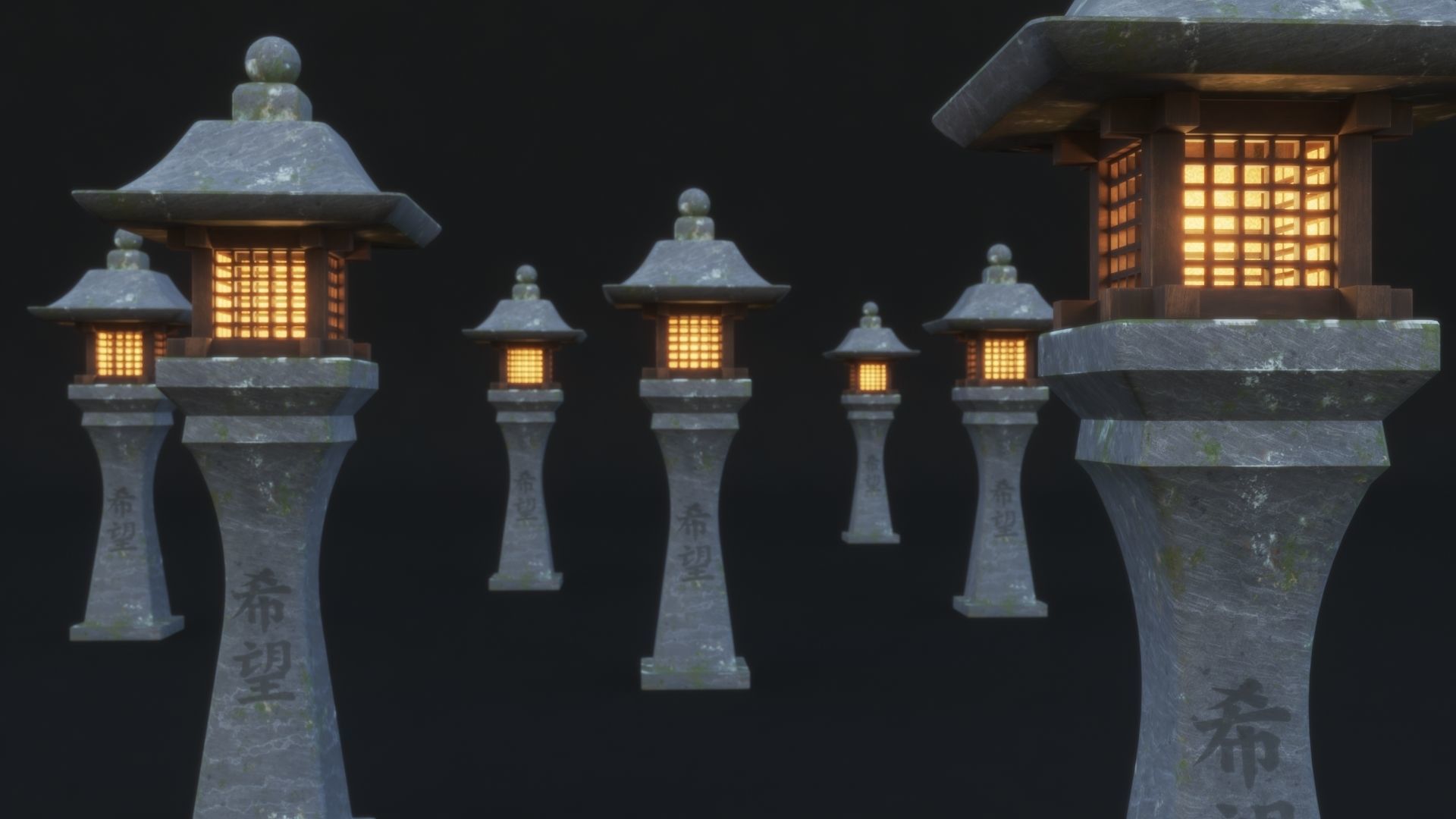Japanese Garden Lamp Low-poly 3D model_4