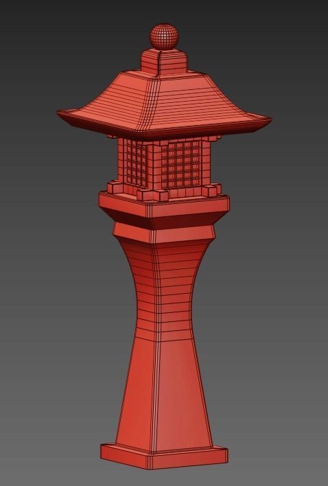 Japanese Garden Lamp Low-poly 3D model_5
