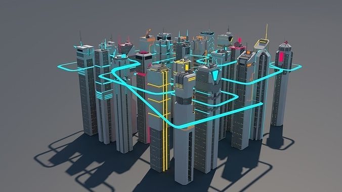 cyber punk building Low-poly 3D model