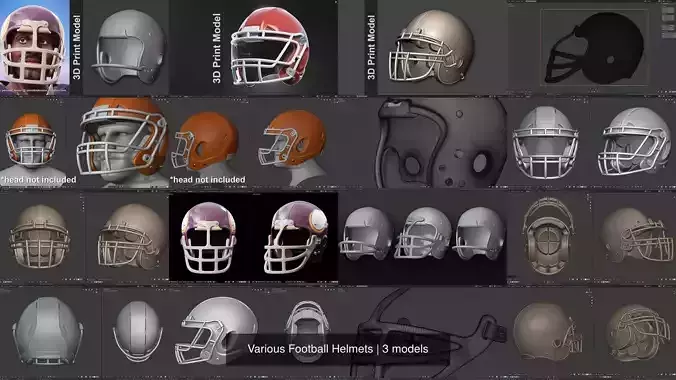 Various Football Helmets