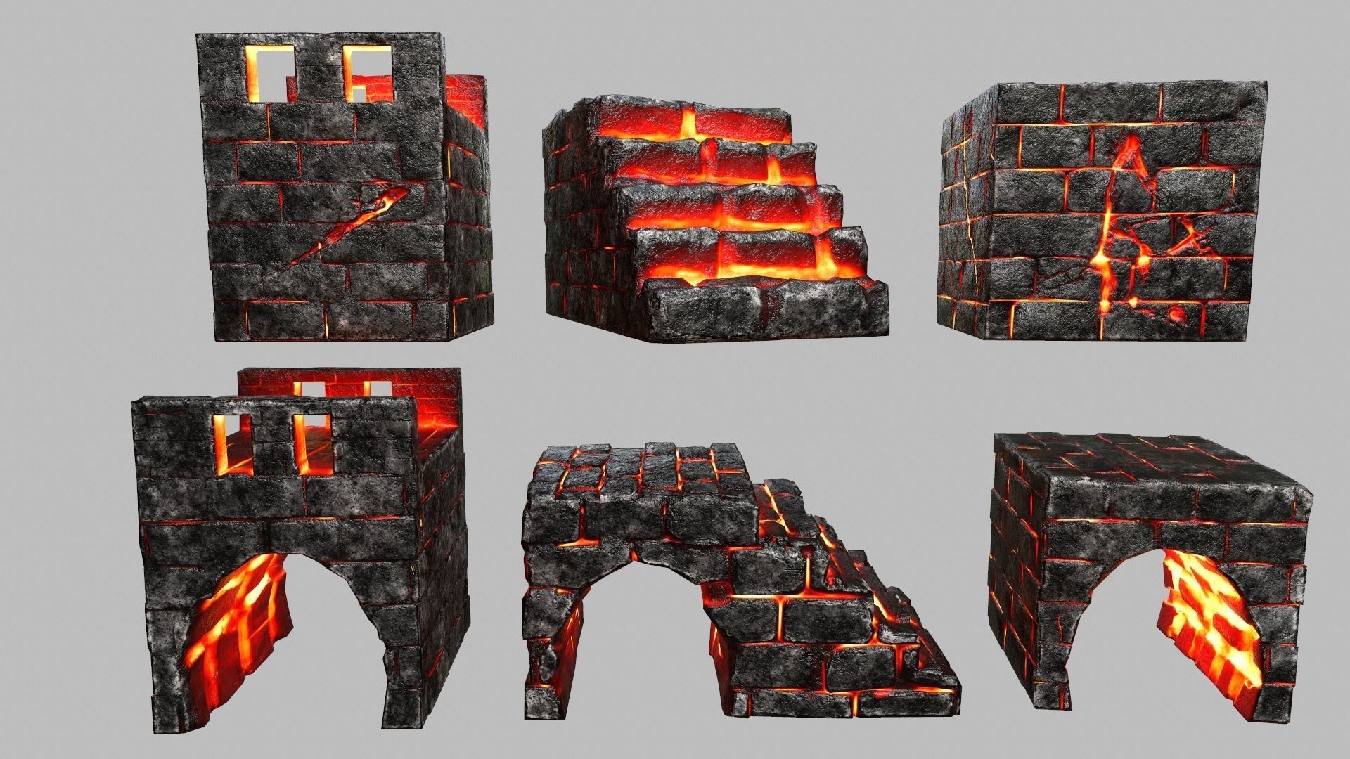 Stair Set of stairs with flames Low-poly 3D model_5