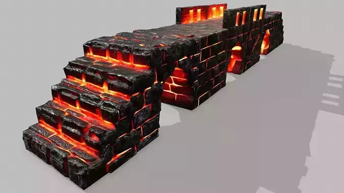 Stair Set of stairs with flames Low-poly 3D model Stair Set of stairs with flames Low-poly 3D model