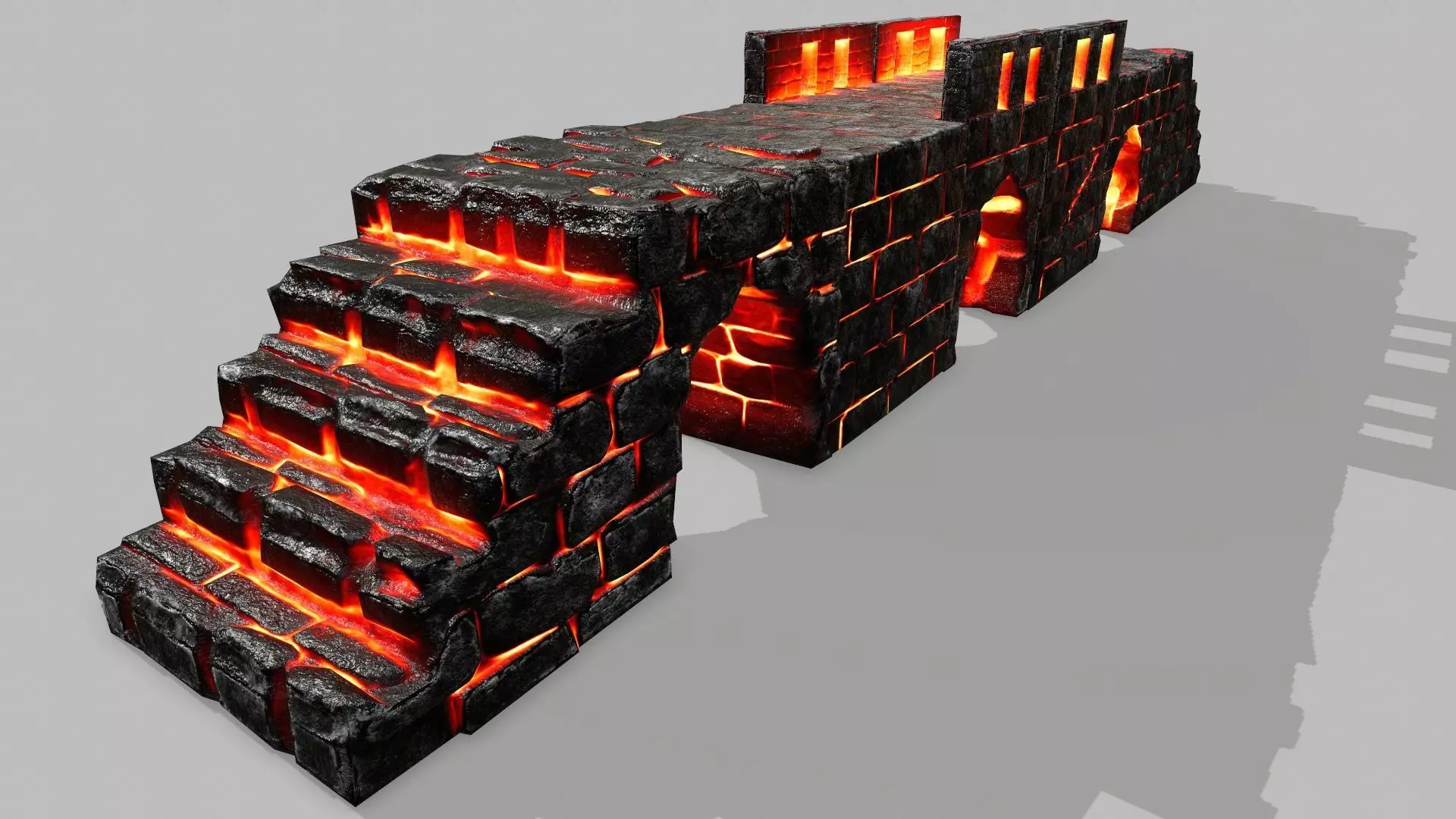 Stair Set of stairs with flames Low-poly 3D model_0