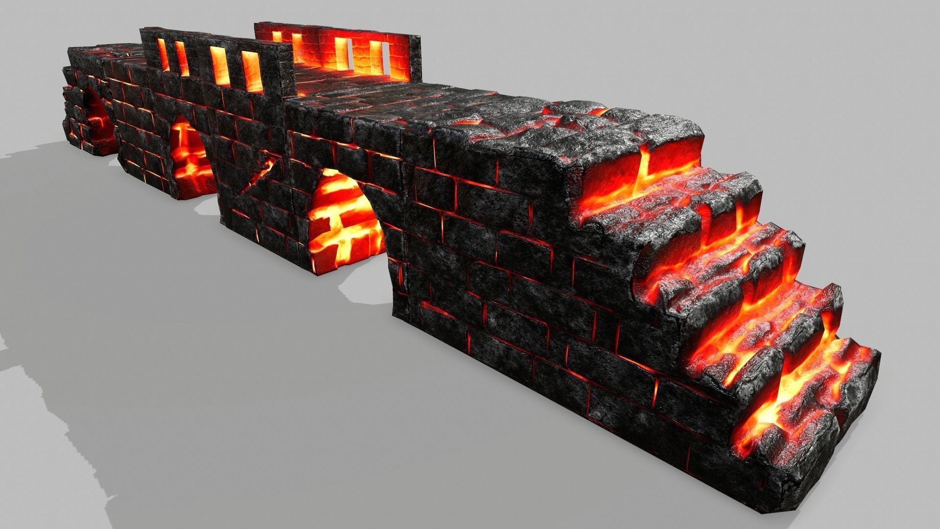 Stair Set of stairs with flames Low-poly 3D model_1