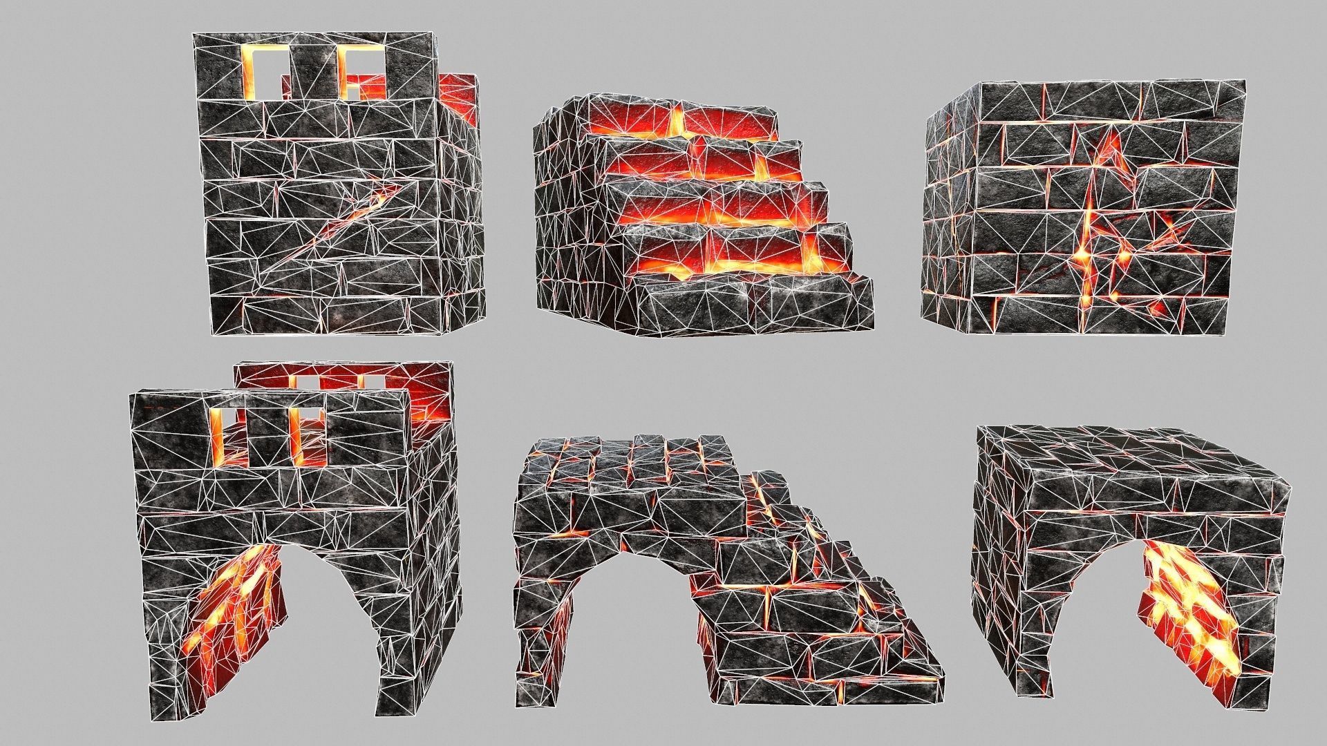 Stair Set of stairs with flames Low-poly 3D model_6
