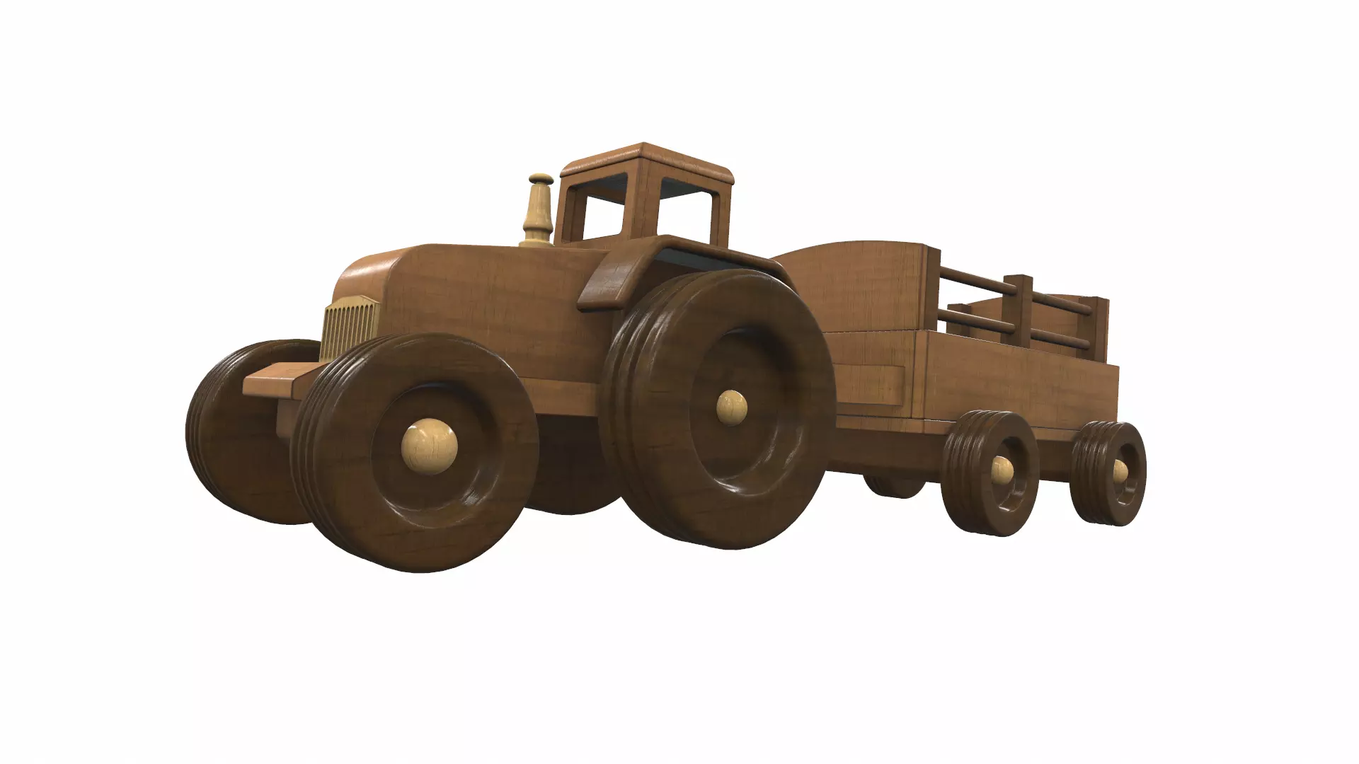 Wooden tractor and trailer toy 1 Free 3D model