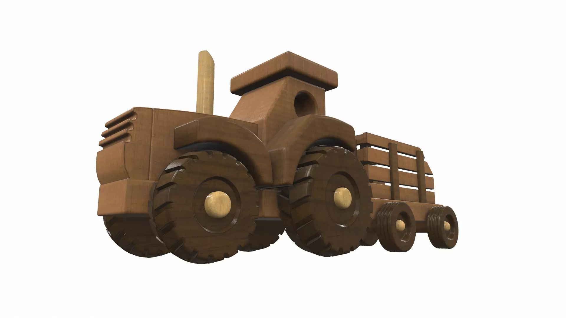 Wooden tractor and trailer toy 2 Free 3D model