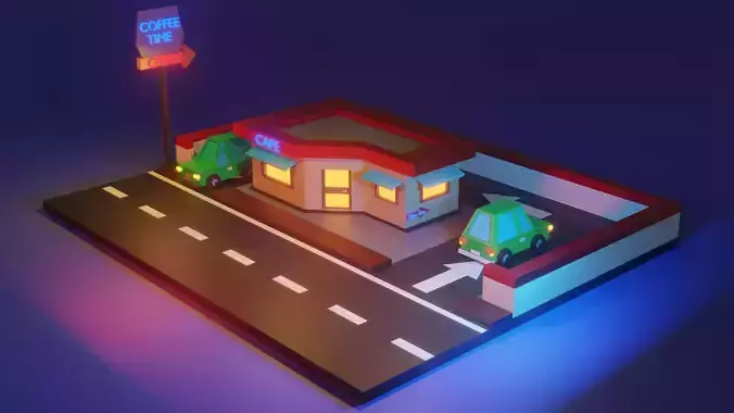 Low Poly Cafe Cartoon
