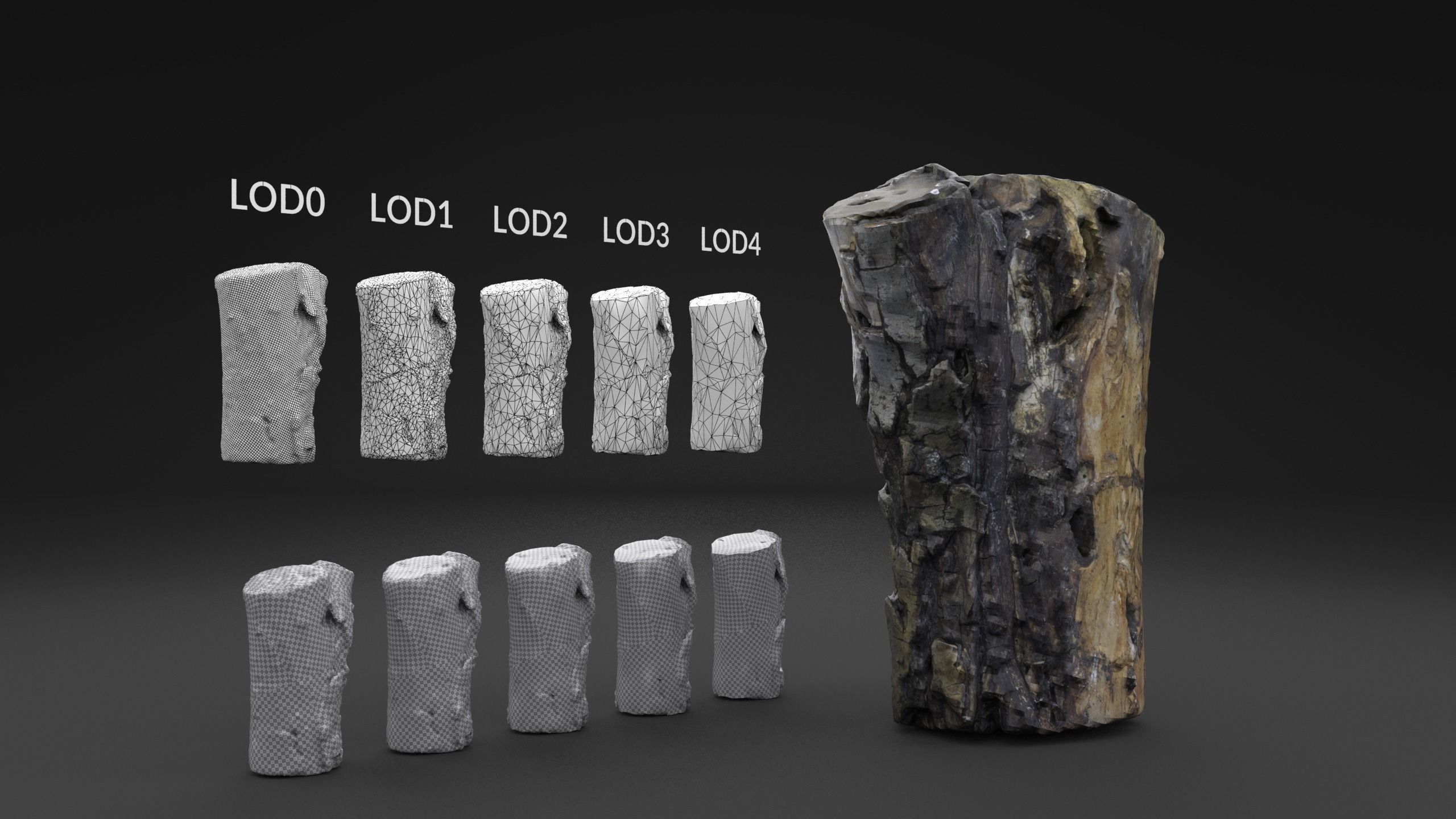 Scanned Old Log LOW POLY LODs
