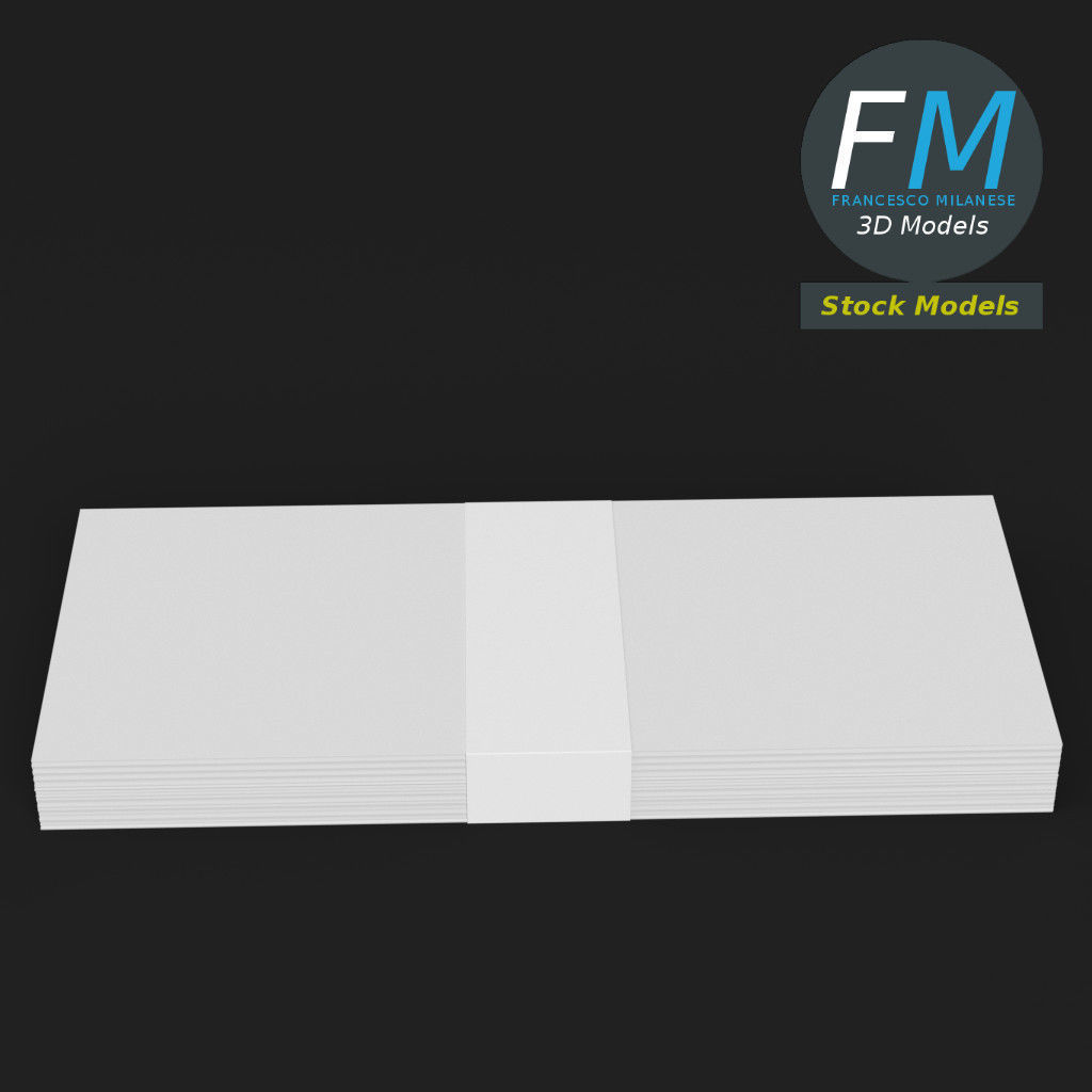 Banknotes stack mockup 3D model_2