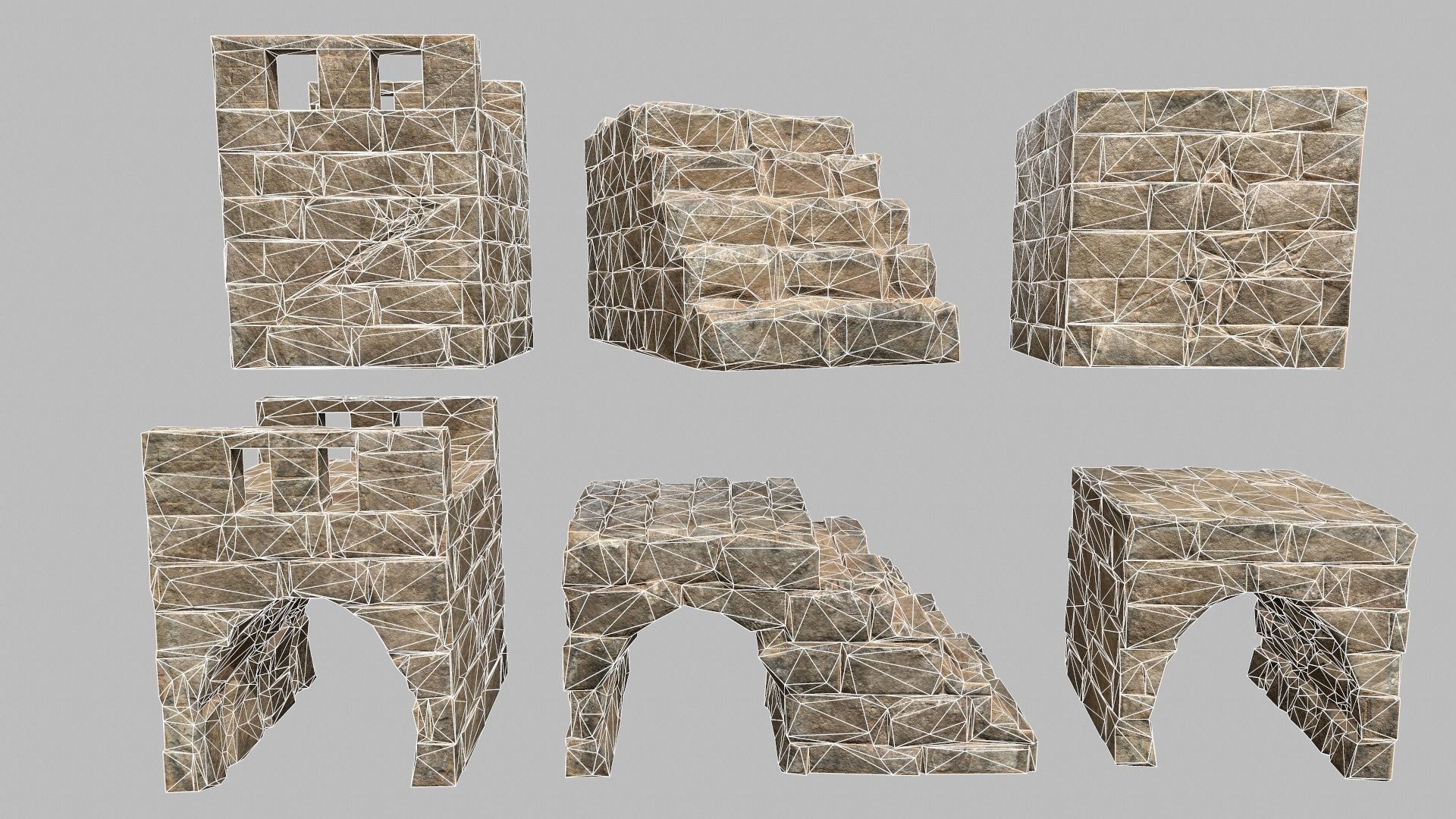 Stair Set stone arch with stairs Low-poly 3D model_5