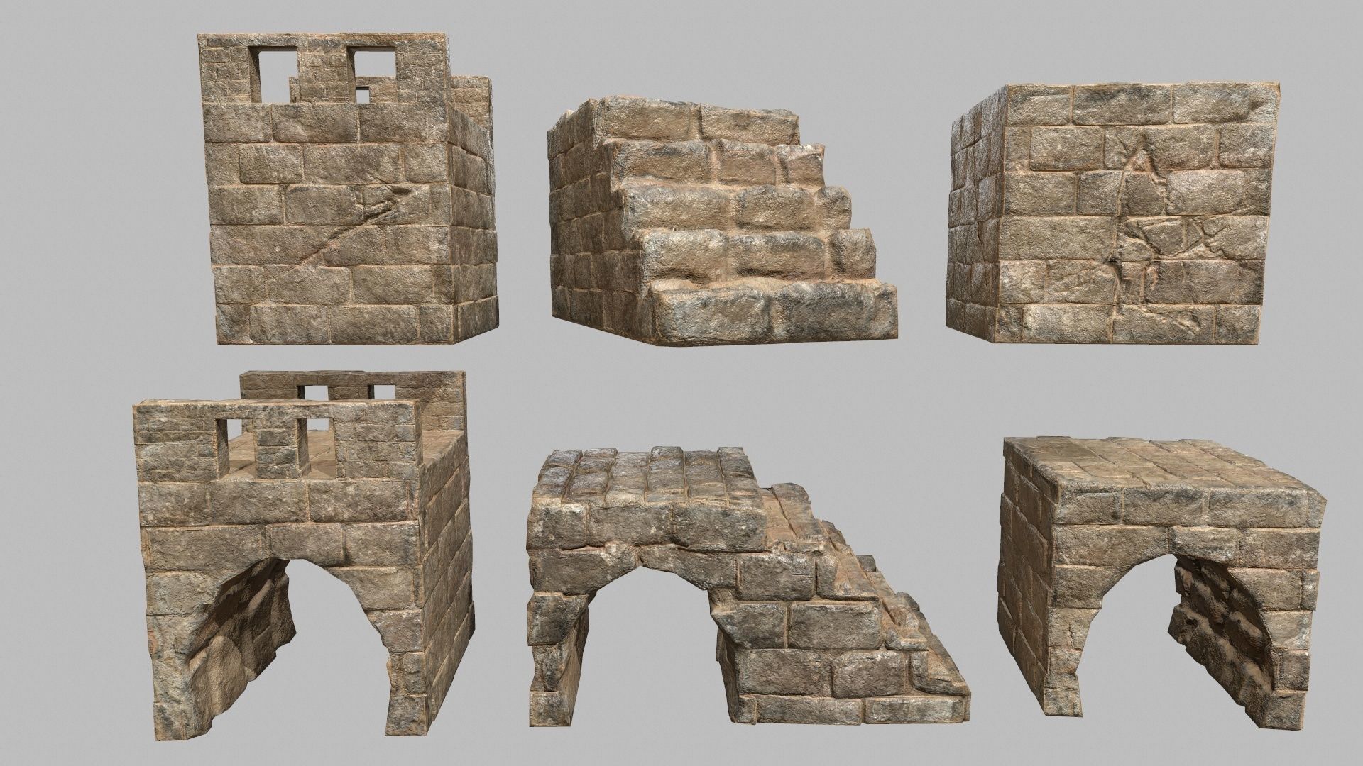 Stair Set stone arch with stairs Low-poly 3D model_4