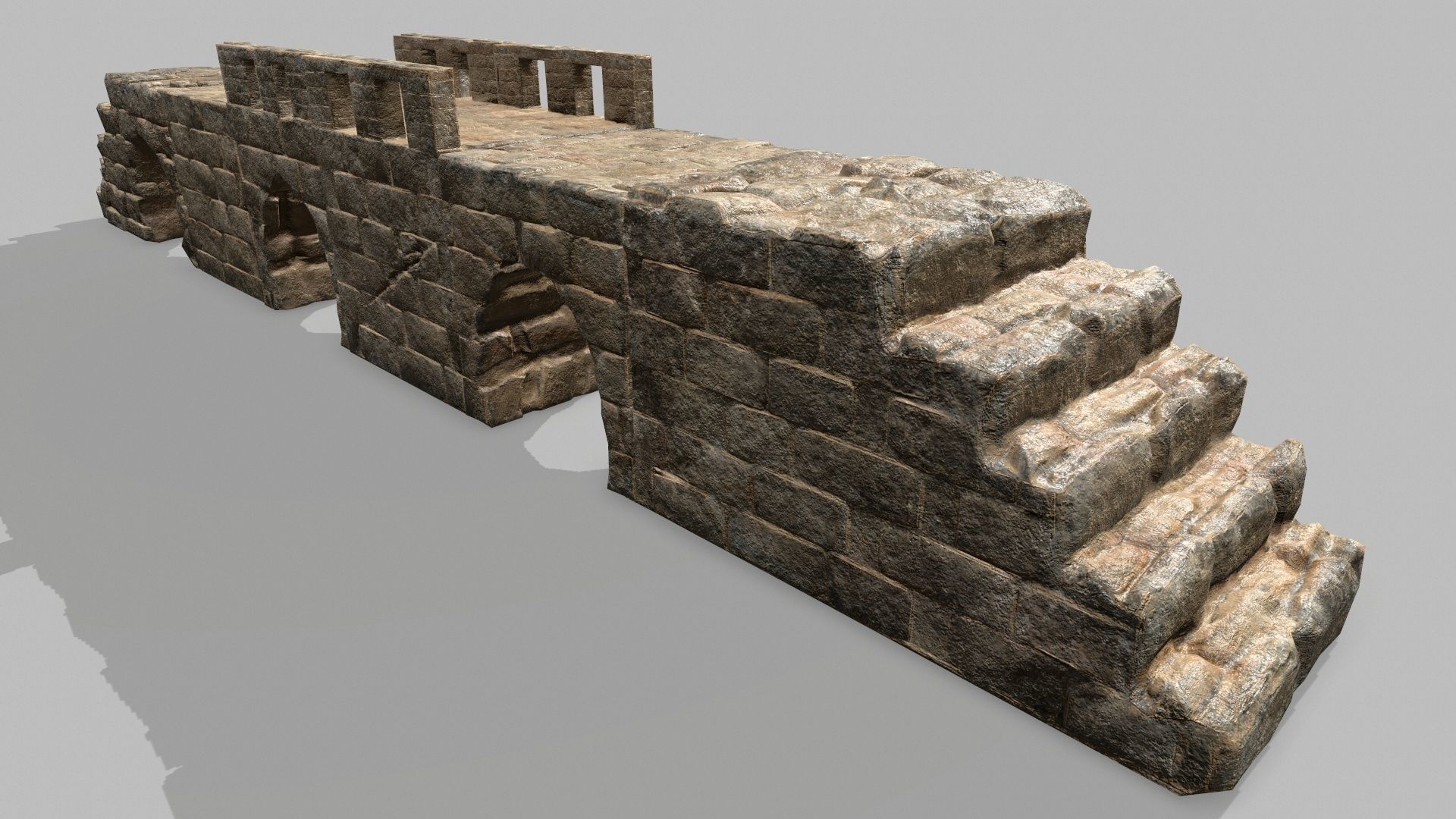 Stair Set stone arch with stairs Low-poly 3D model_1