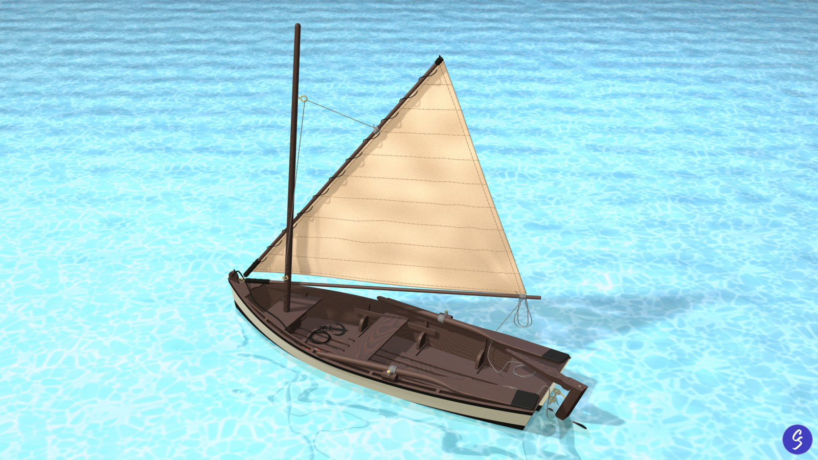Wooden Sailboat Scale Model 3D model_15