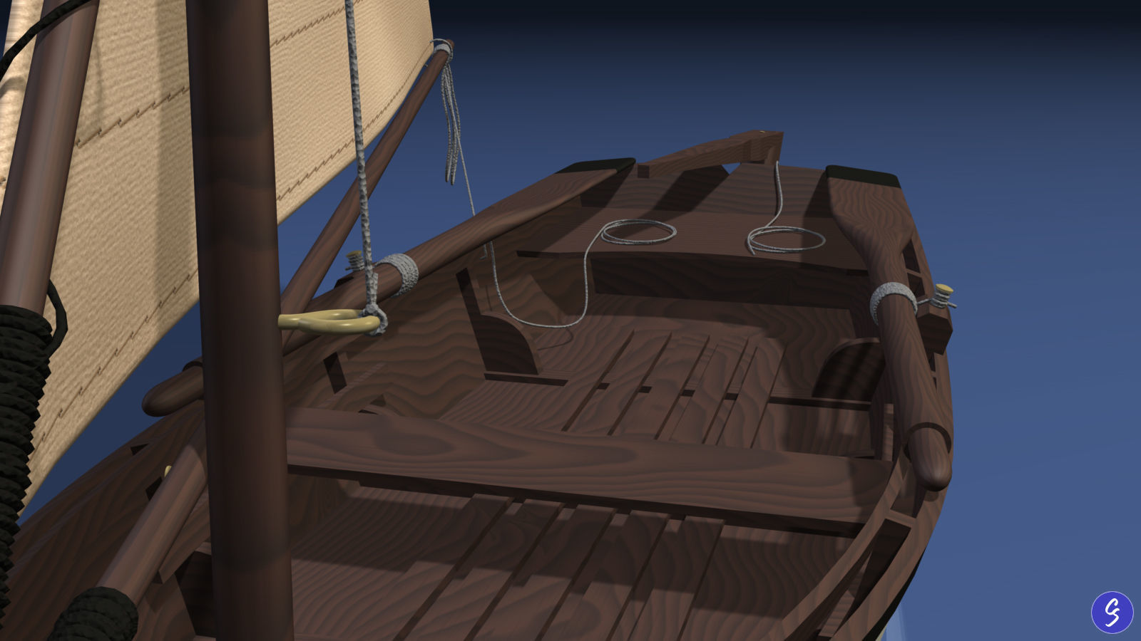 Wooden Sailboat Scale Model 3D model_14