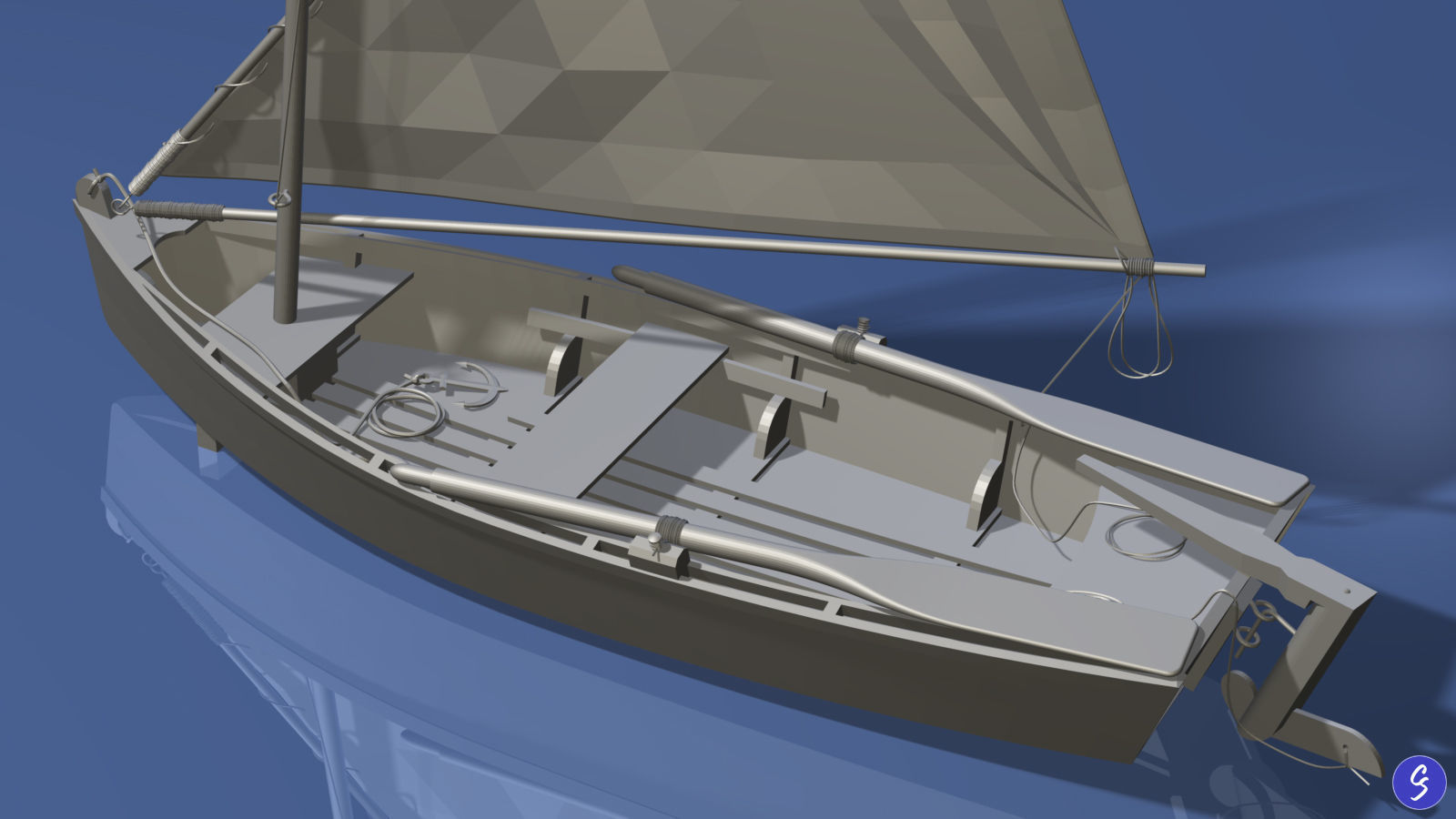 Wooden Sailboat Scale Model 3D model_21