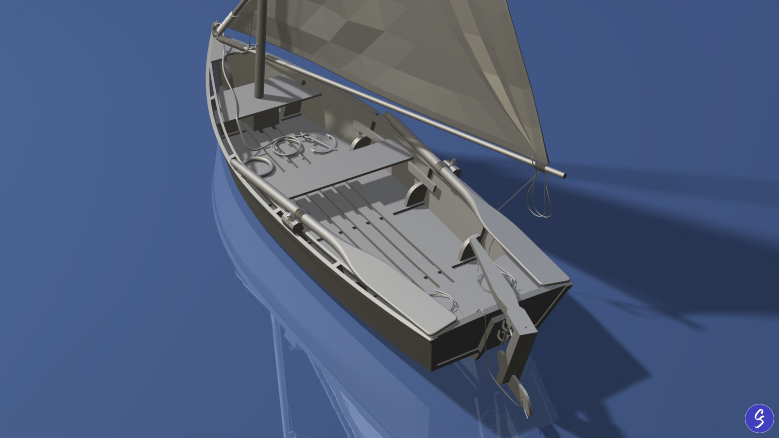 Wooden Sailboat Scale Model 3D model_23