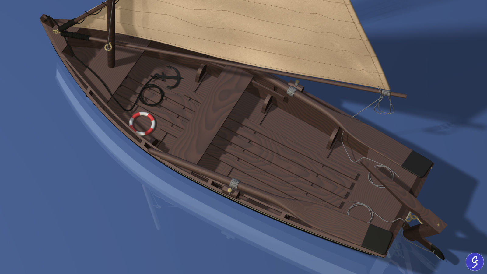 Wooden Sailboat Scale Model 3D model_5