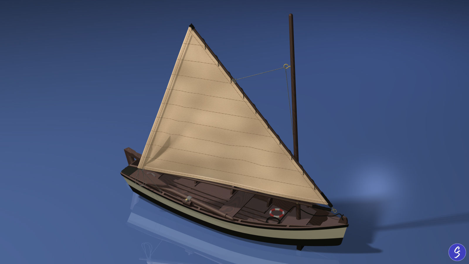 Wooden Sailboat Scale Model 3D model_6