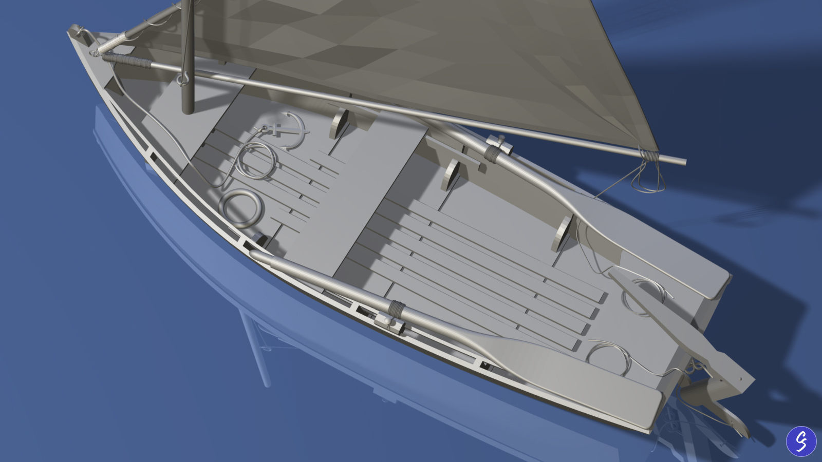 Wooden Sailboat Scale Model 3D model_25