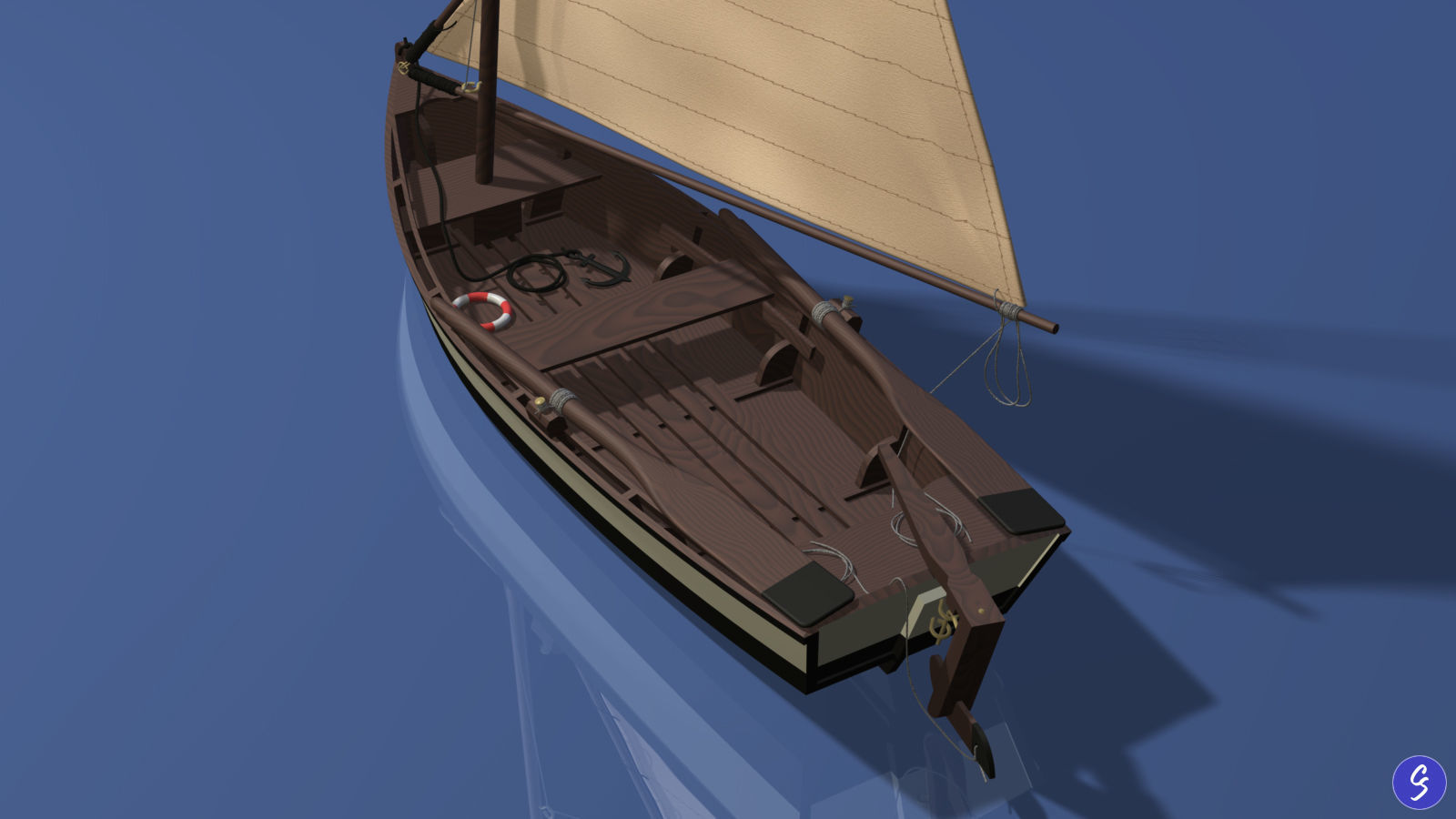 Wooden Sailboat Scale Model 3D model_3