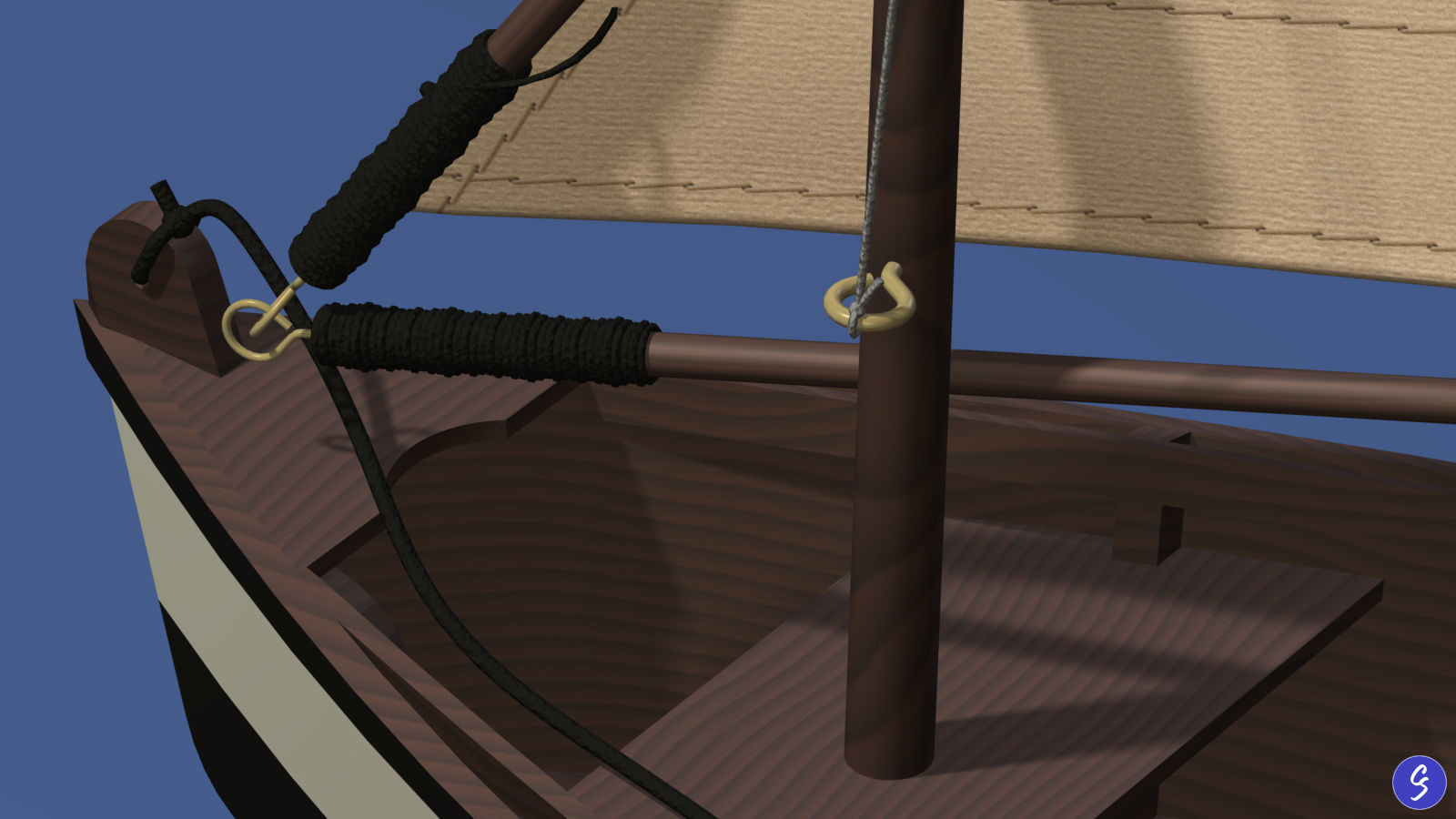 Wooden Sailboat Scale Model 3D model_10