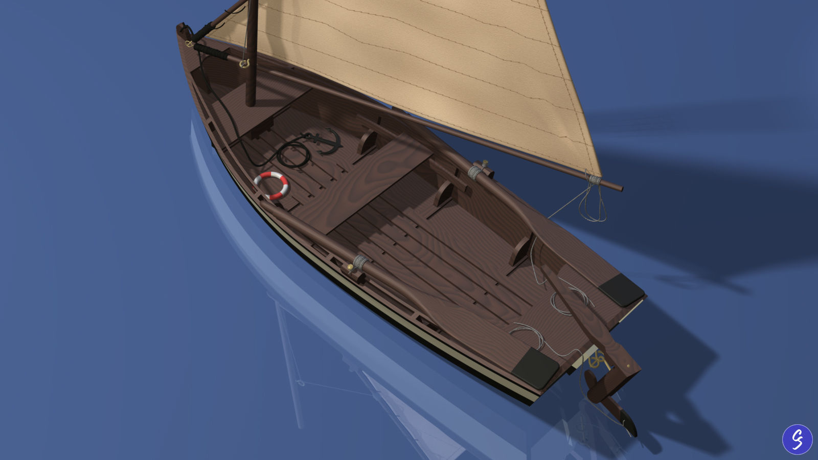 Wooden Sailboat Scale Model 3D model_4