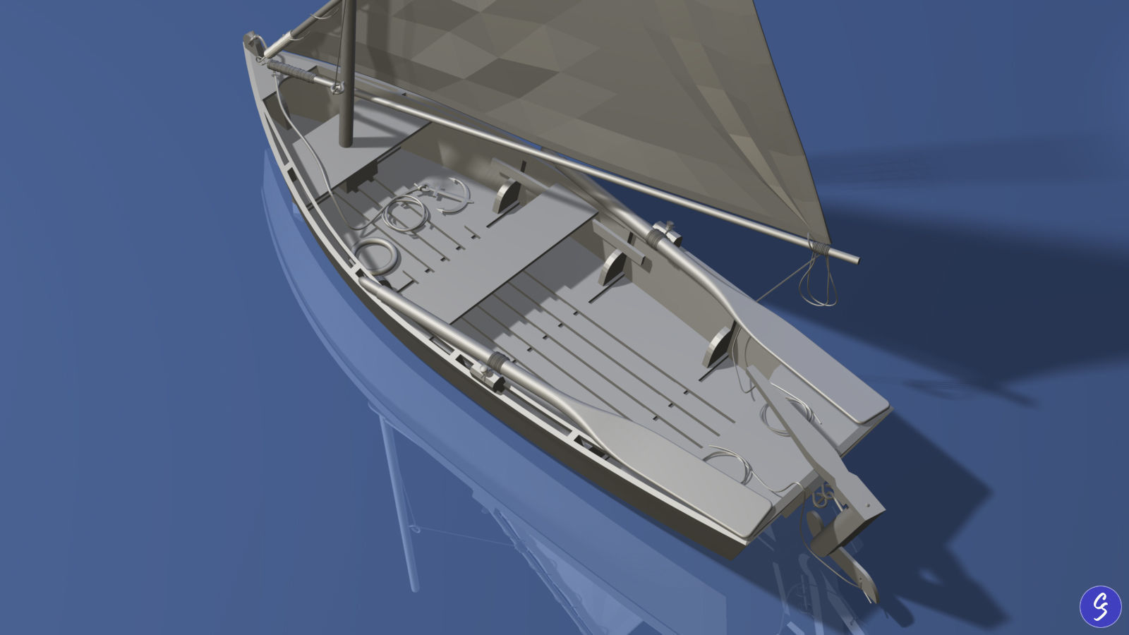 Wooden Sailboat Scale Model 3D model_24