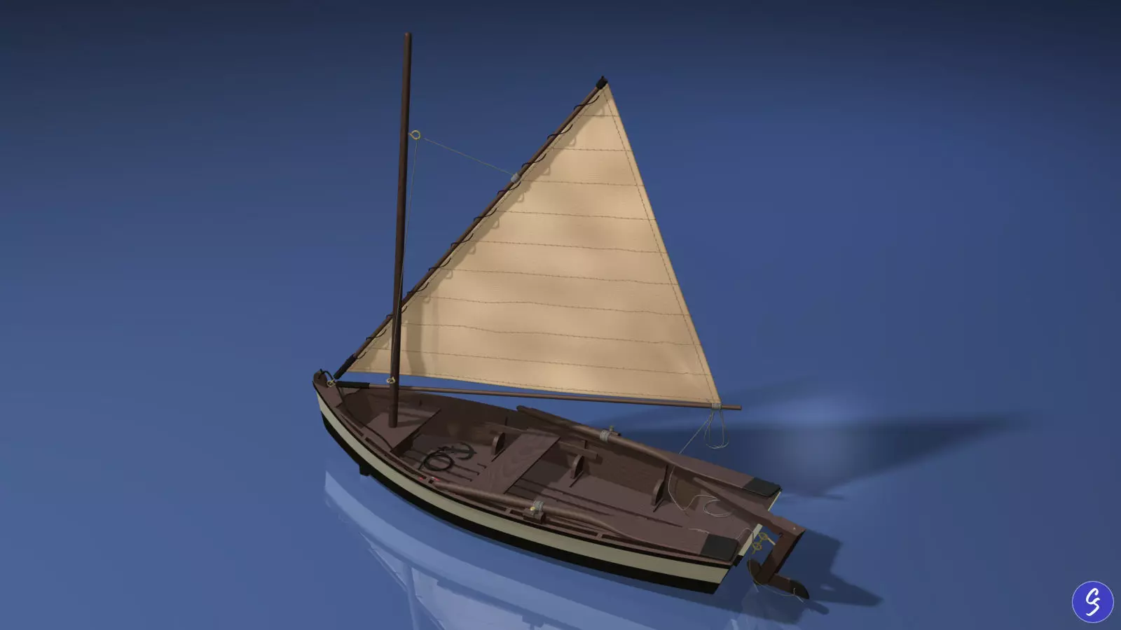 Wooden Sailboat Scale Model 3D model_0