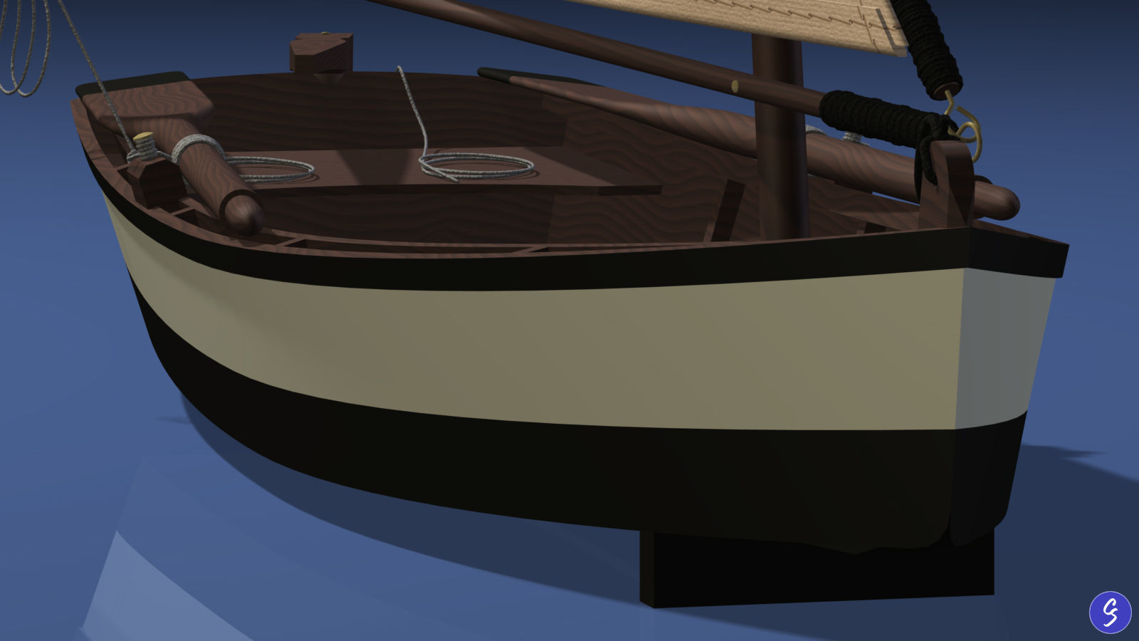 Wooden Sailboat Scale Model 3D model_8