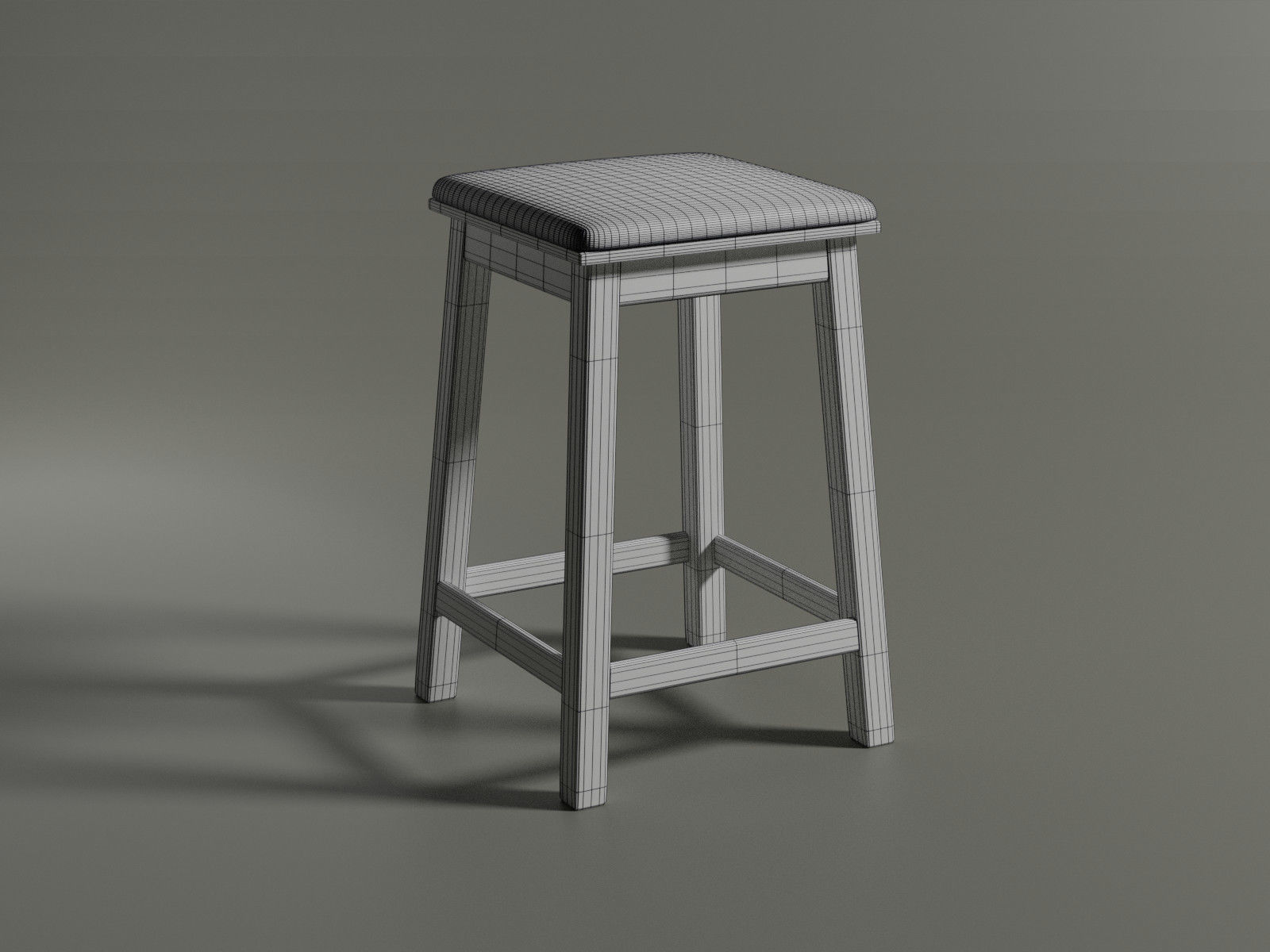 Simple Armless Chair Stool 3D model_3