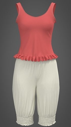 orange top off white short pant Low-poly 3D model