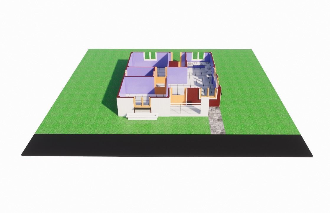 Sloped Roof Private House 3D model_7