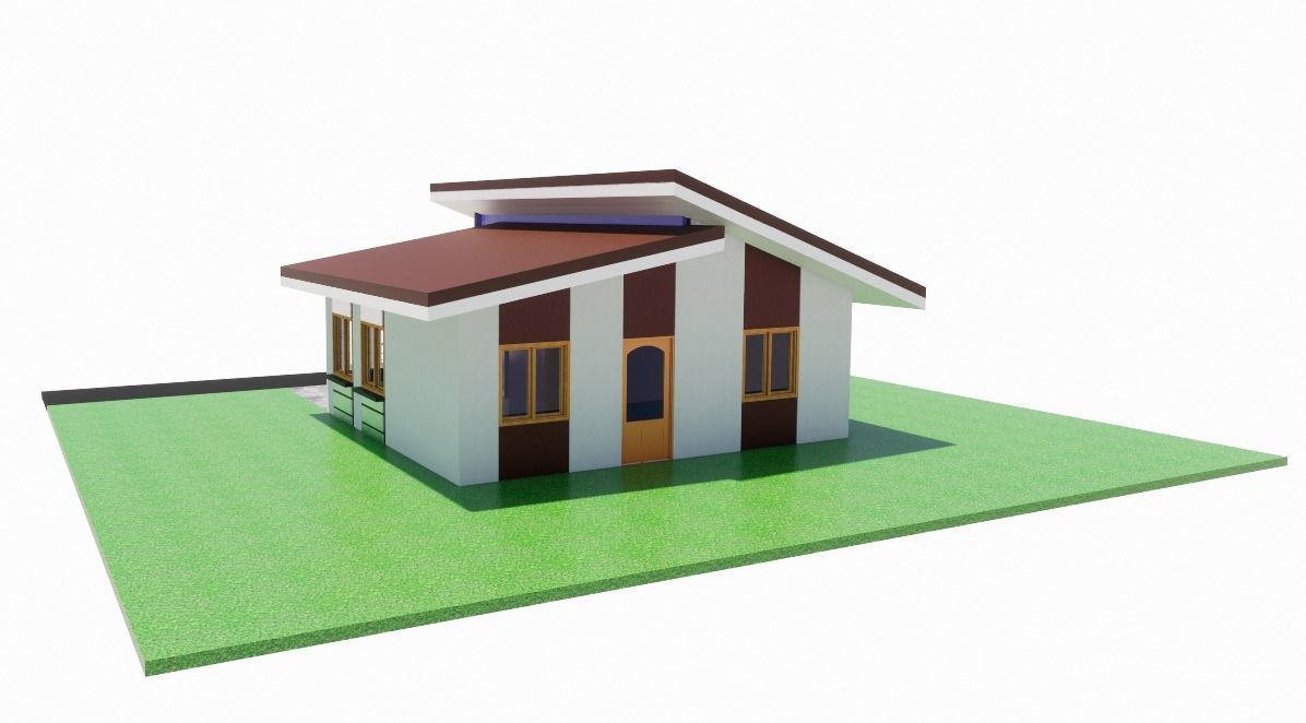 Sloped Roof Private House 3D model_3