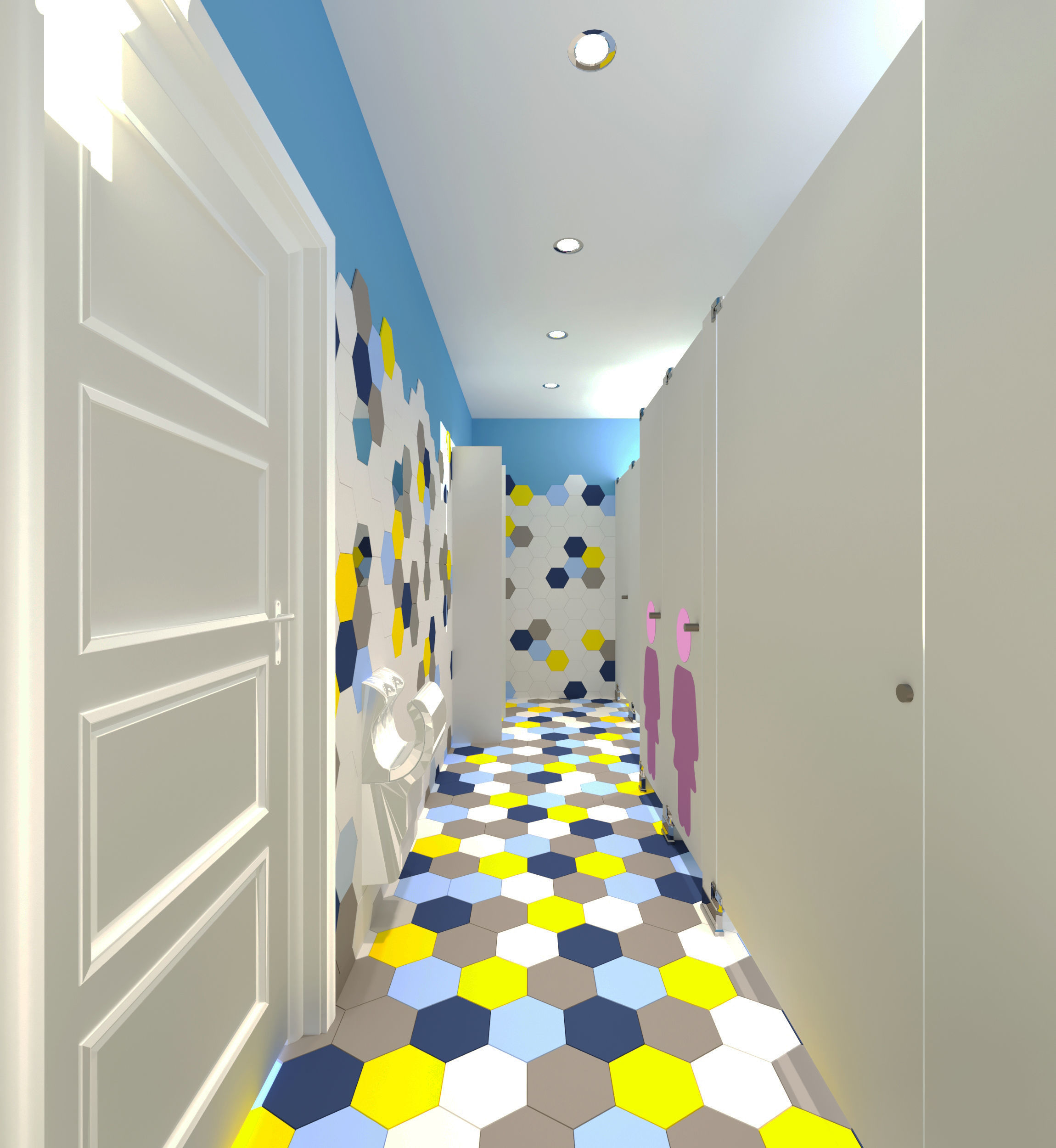 Kids Restroom with hexagon tile  3D model_3