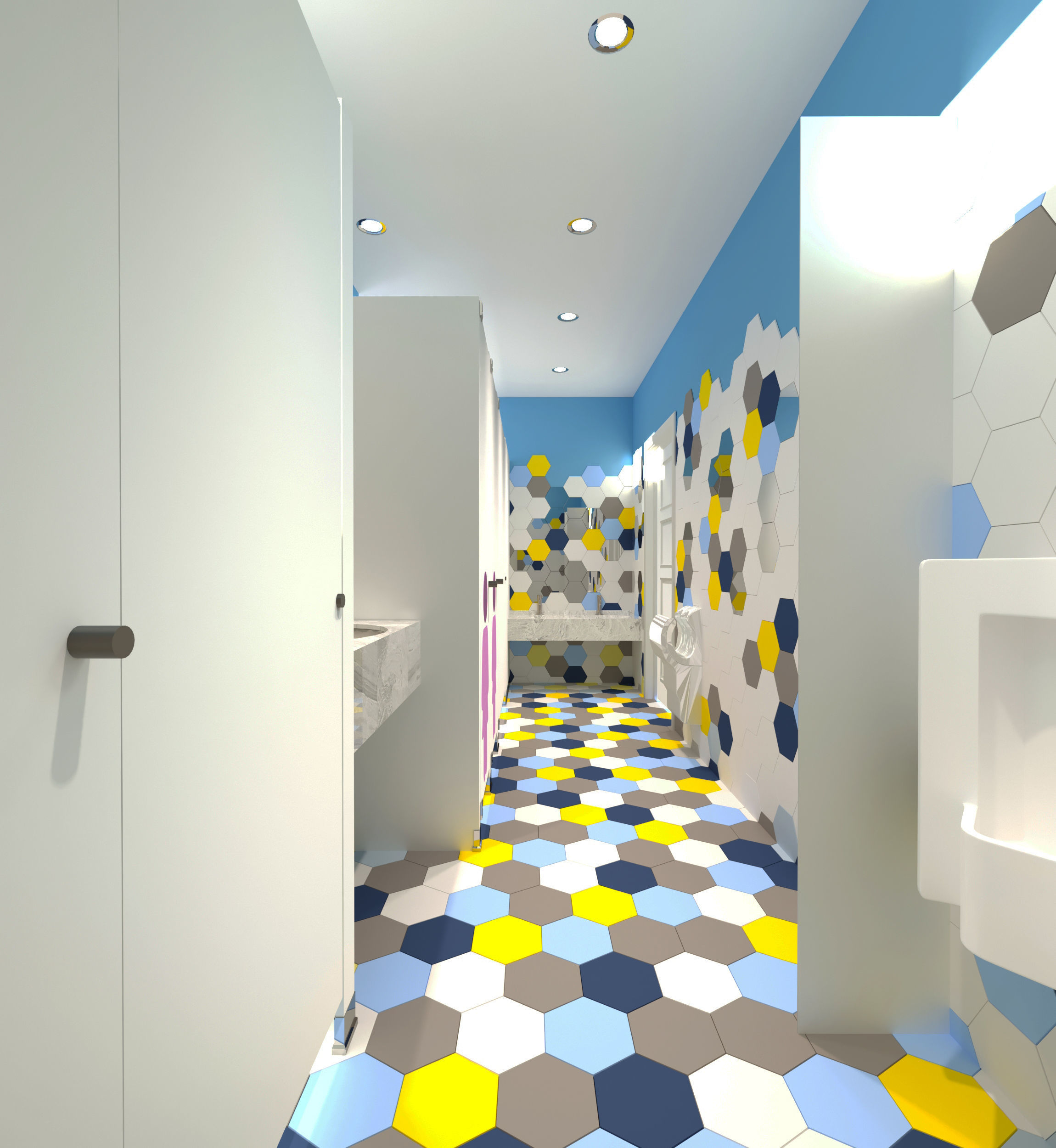 Kids Restroom with hexagon tile  3D model_4