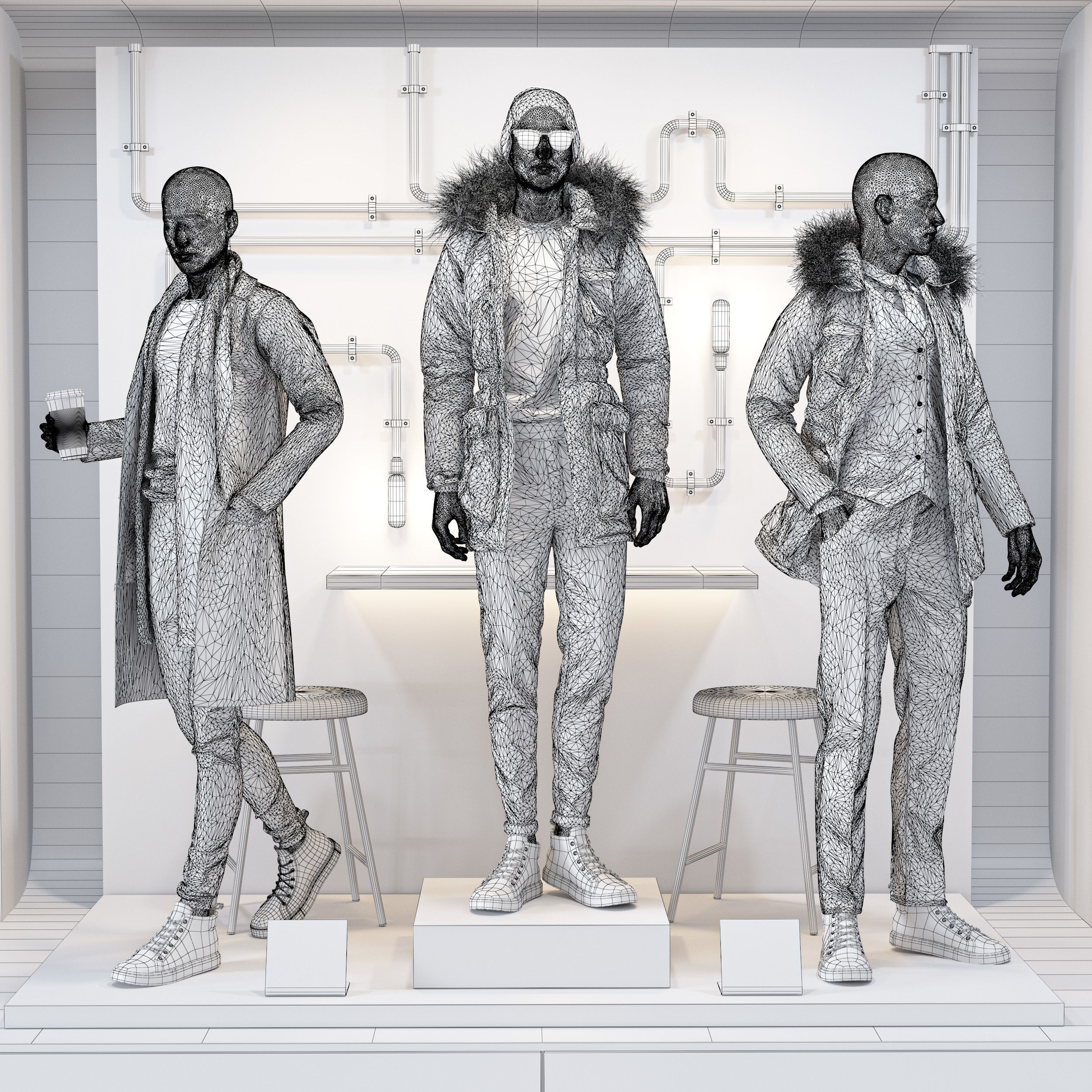 Shop front with male mannequin 3D model_2