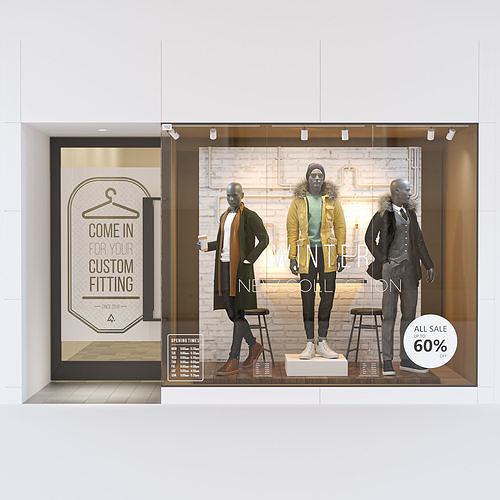 Shop front with male mannequin 3D model