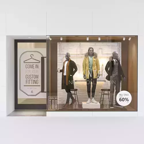Shop front with male mannequin 3D model