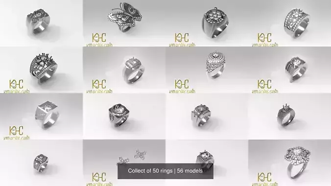 Collect of 50 rings 3D Model Collection
