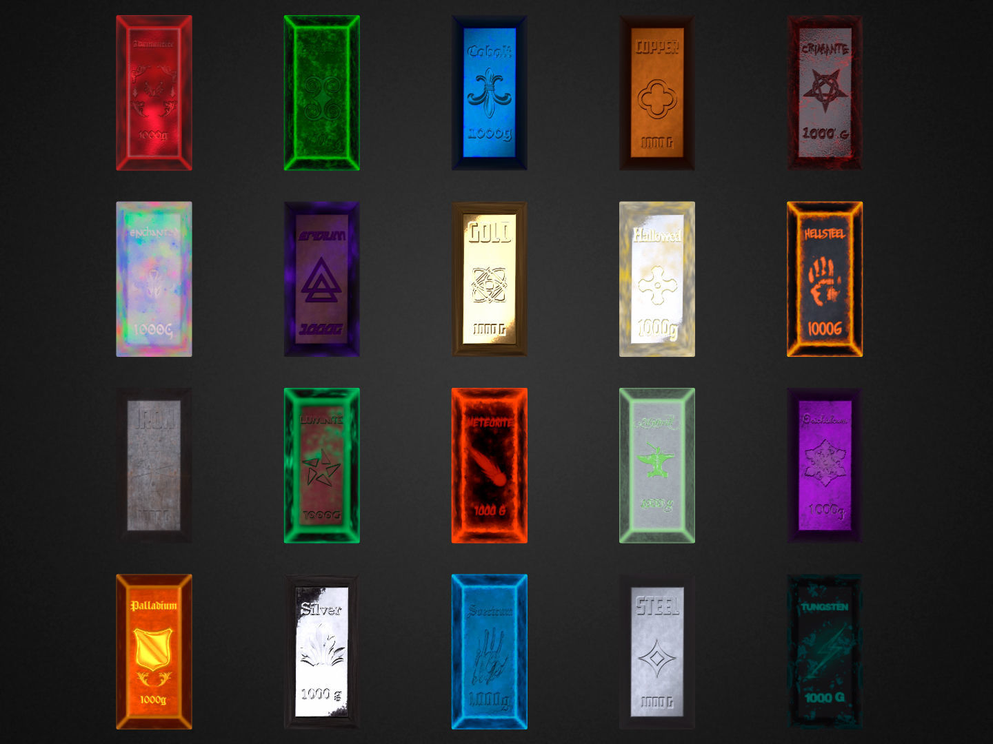 20 INGOTS PACK Low-poly 3D model_1