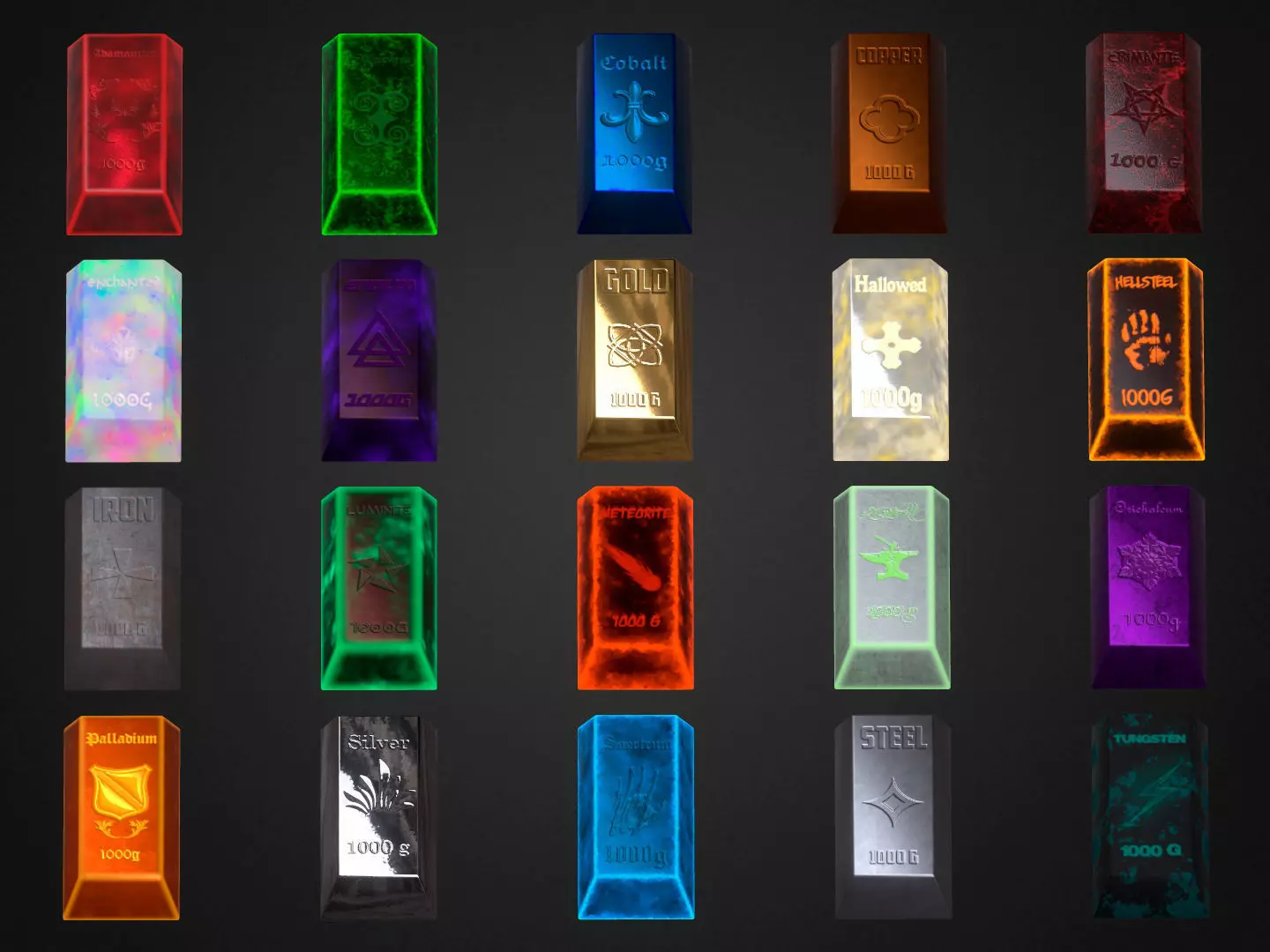 20 INGOTS PACK Low-poly 3D model_0