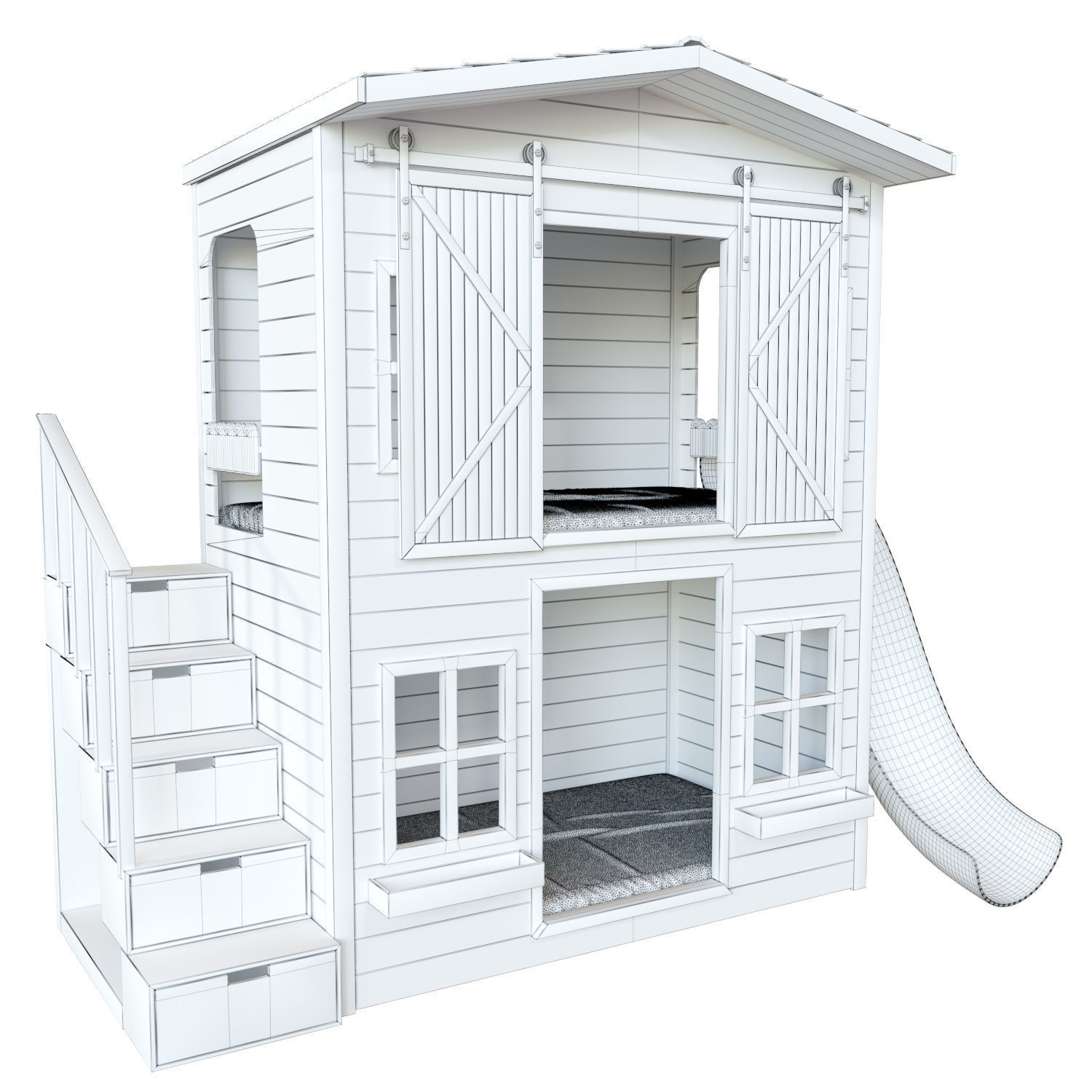 PlayHouse bunk bed with stairs 3D model_4
