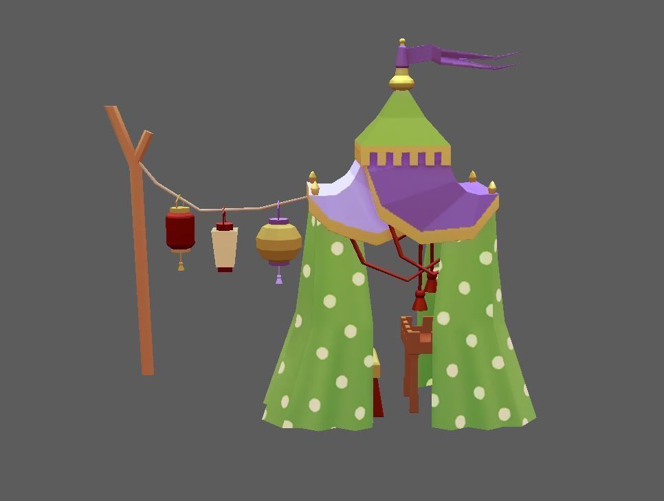 Stylized Cartoon Beach Tents set Low-poly 3D model_4
