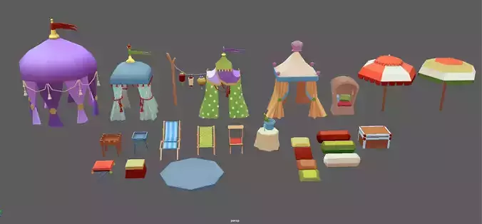 Stylized Cartoon Beach Tents set