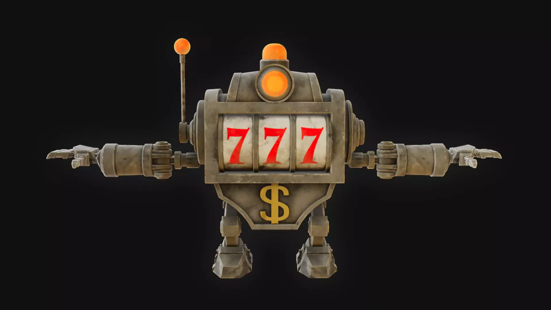 Slot machine robot Low-poly 3D model_1