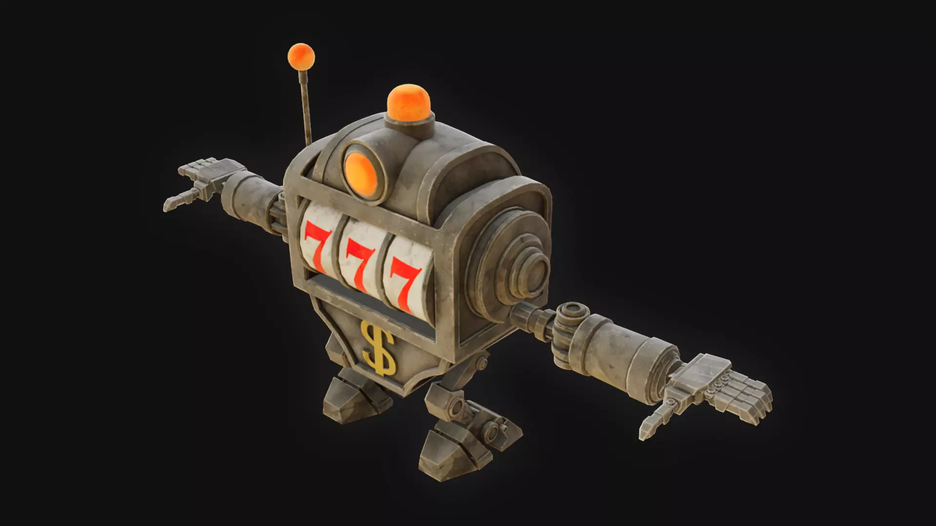 Slot machine robot Low-poly 3D model_2