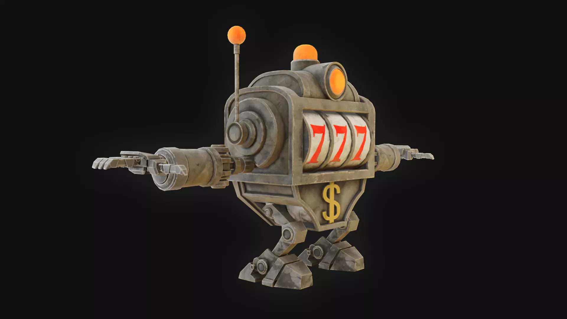 Slot machine robot Low-poly 3D model_4