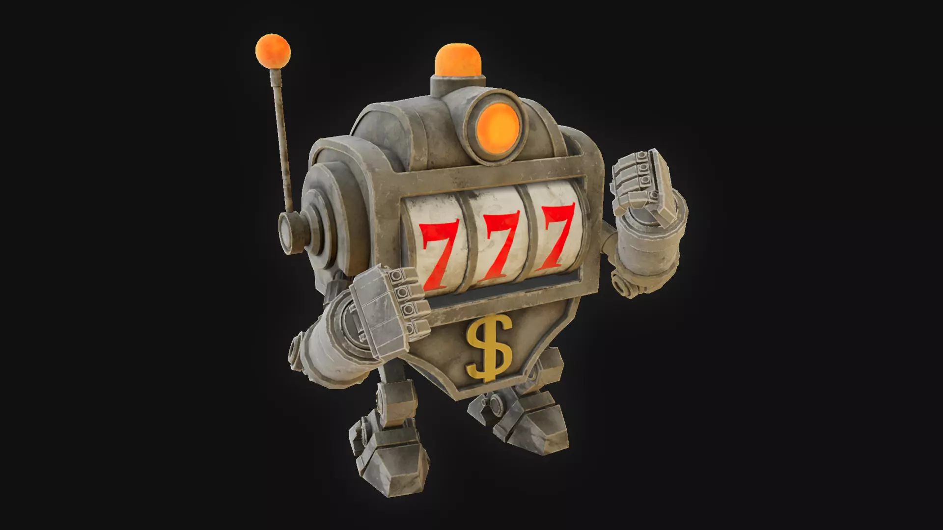 Slot machine robot Low-poly 3D model_0